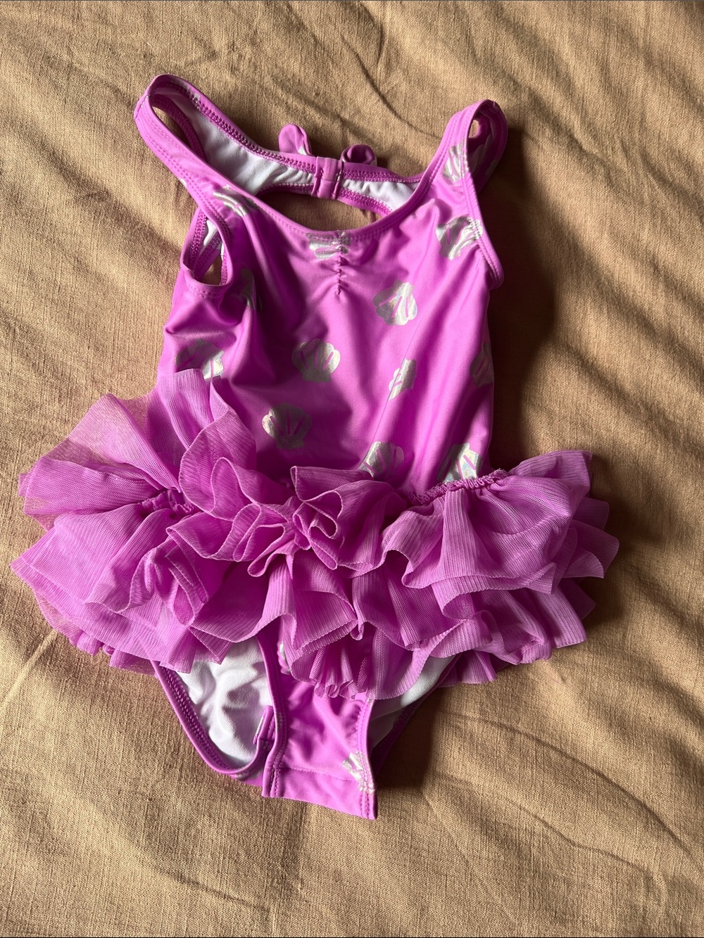 Cat & Jack Pink Purple Ruffle Seashell Tutu Swimsuit